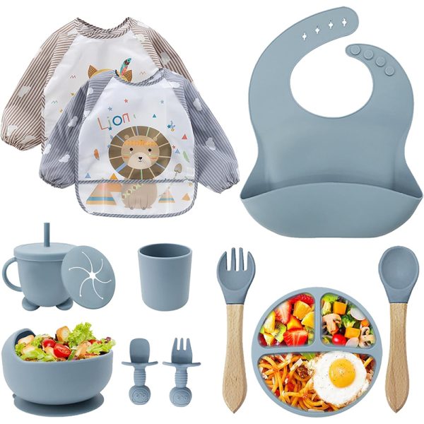 12er Baby Geschirrset – Kindergeschirr, Babylöffel, Trinklernbecher, Silikon-Lätzchen, Teller mit Saugnapf & Led Weaning Set - Lebensmittel Sale – Große Auswahl & Top Preise | Kostenloser Ver